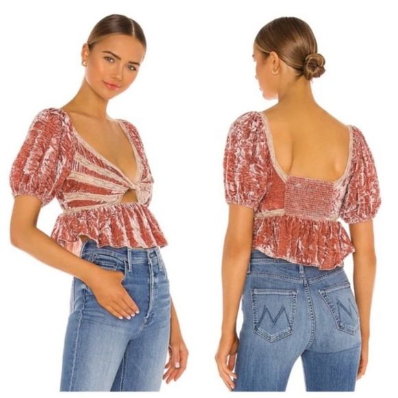 Free People Yours Truly Velvet Top || SZ L || Mauve - Picture 1 of 15